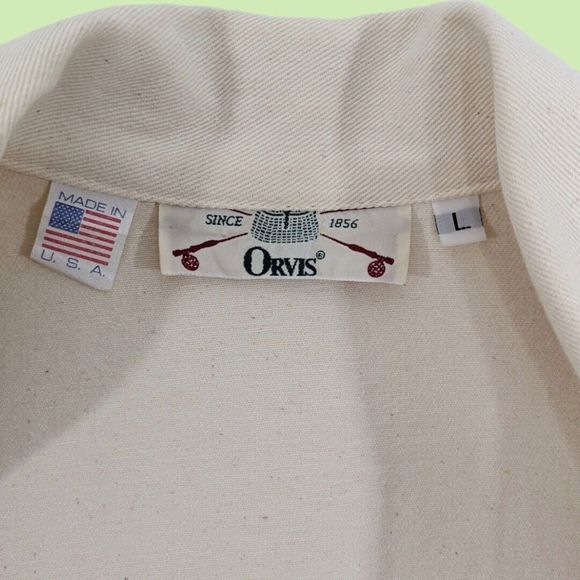 VTG ORVIS‎ blazer L Women Cotton Denim Ivory Single Button - Picture 5 of 8